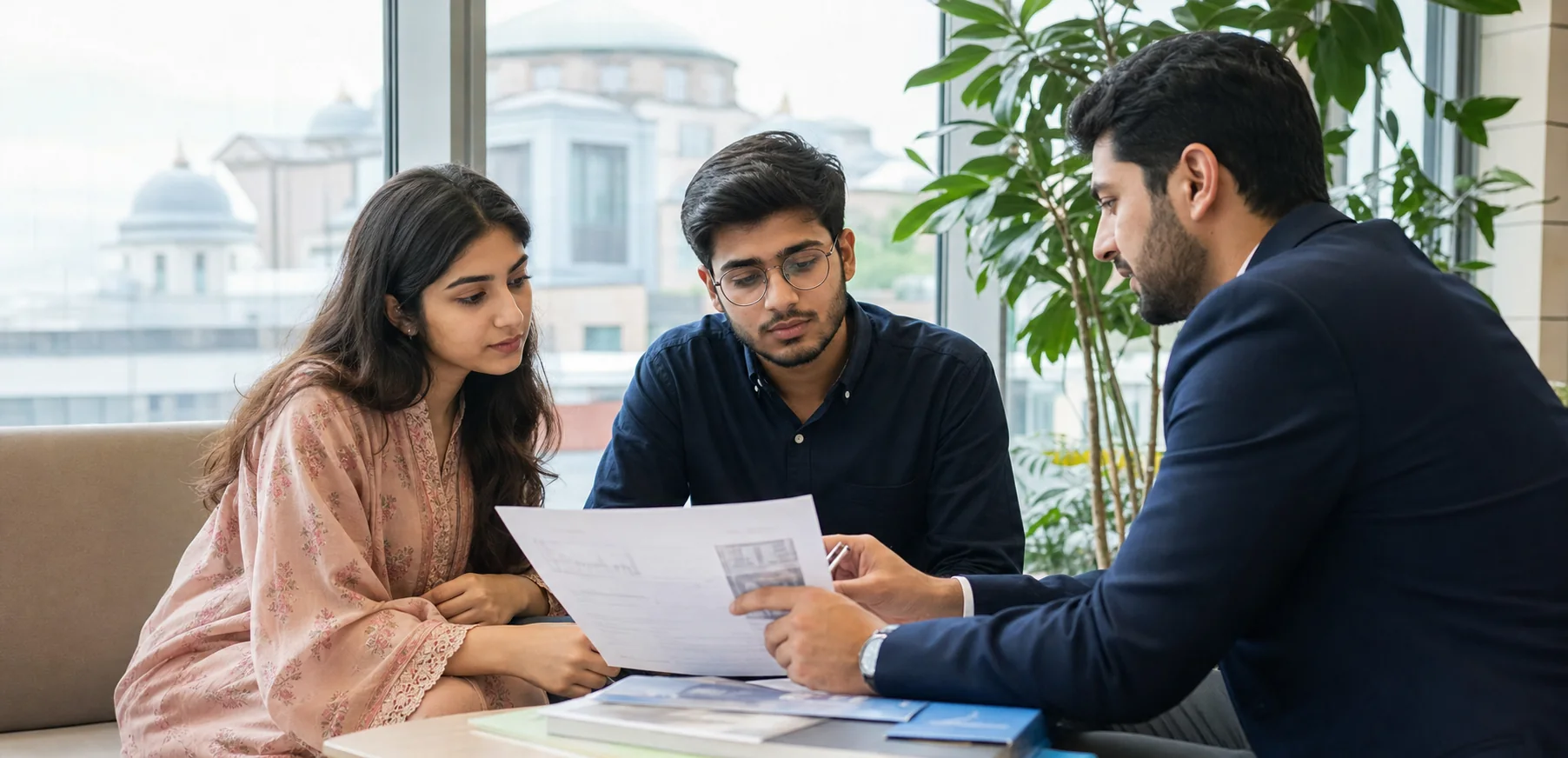 Pakistani students discussing Turkish university admission with an adviser