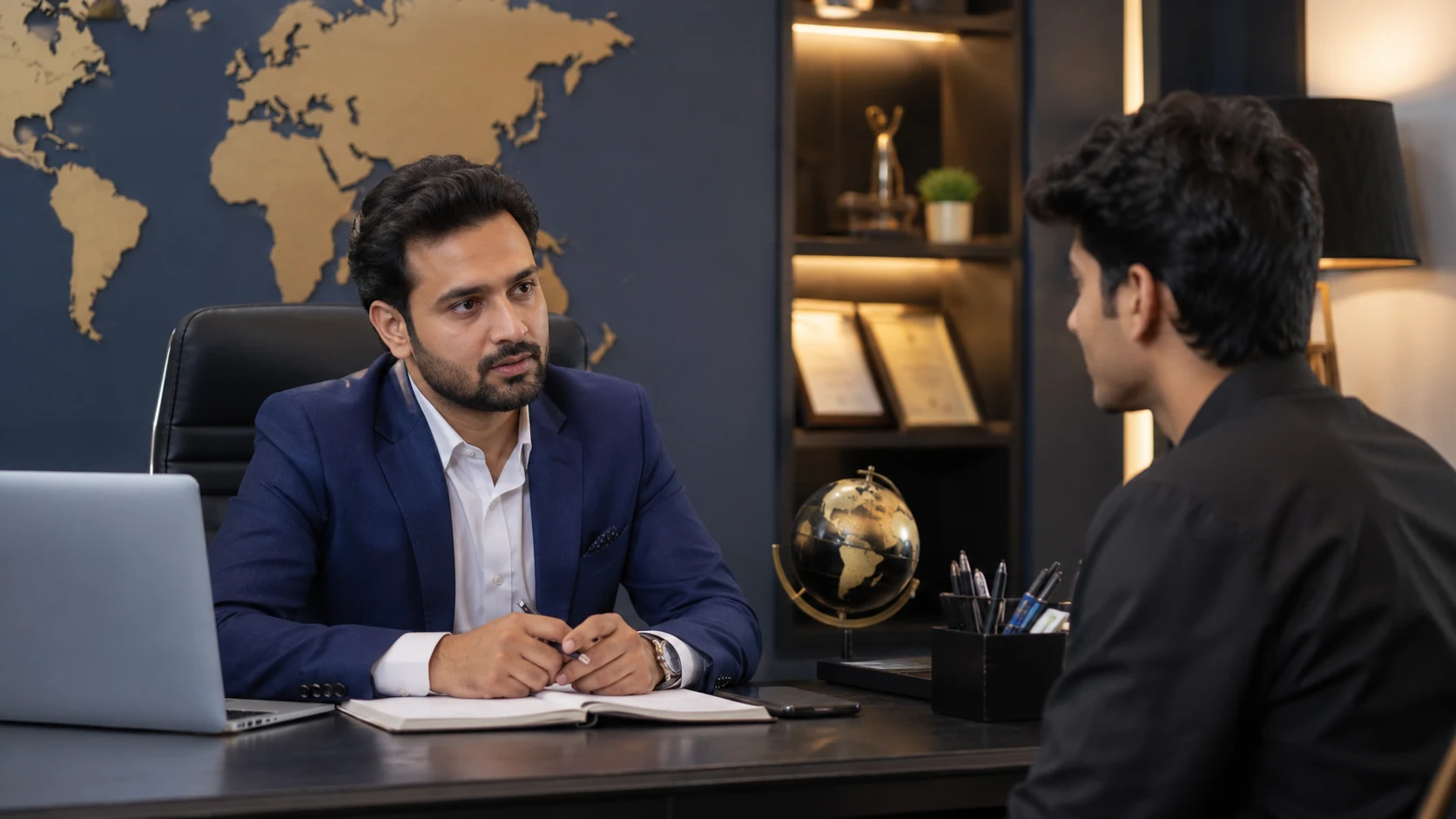 Califsol counselor discussing a study abroad plan with a Pakistani student